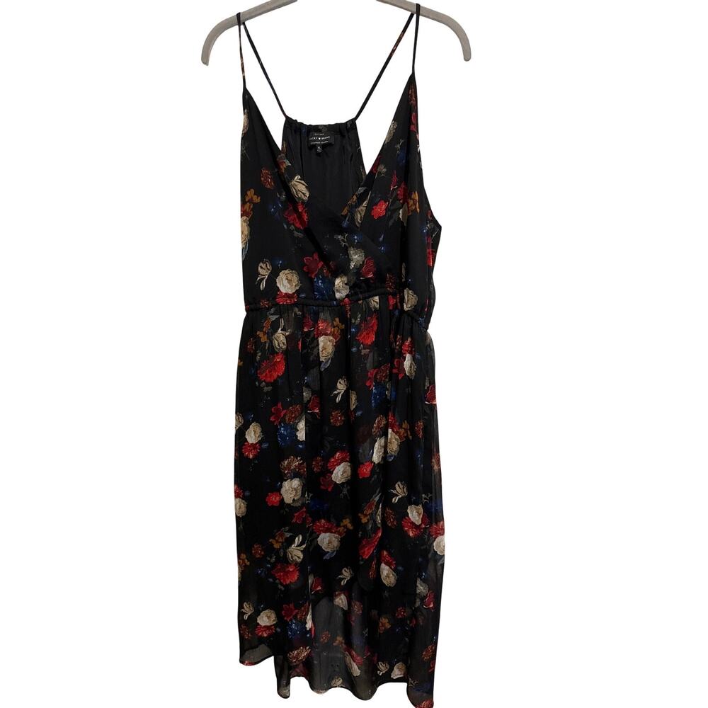 Lucky Brand Black Floral High Low Dress Faux‎ Wrap Whimsigoth Fairy Cottage XL